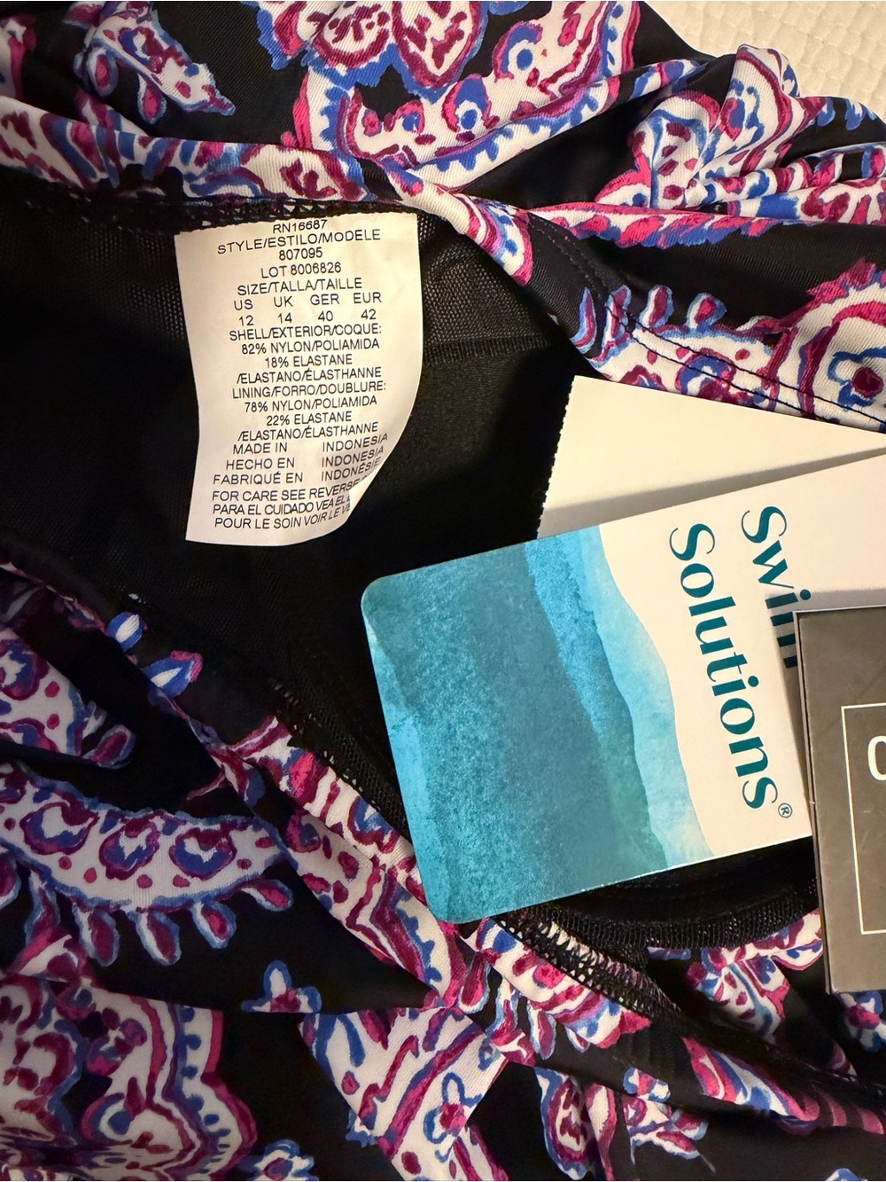 SWIM SOLUTIONS Paisley-Print Tummy-Control Swim Dress, Size 12, NWT - Picture 8 of 9